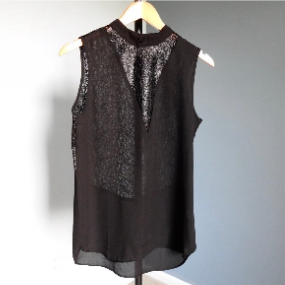 Krisa Mock Neck Sleeveless Crepe Blouse